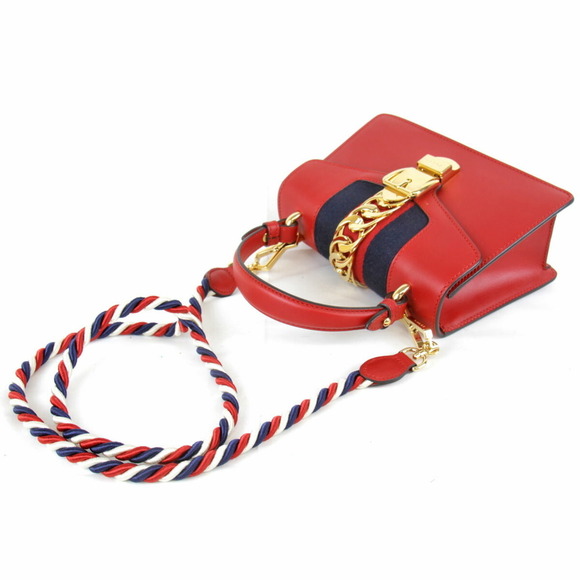 GUCCI Red Leather Sylvie Shoulder Bag - Picture 5 of 10